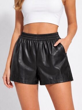 Theory Mercer Faux Leather Pull-On Shorts Luxe Vegan Leather Elastic Waist NWT